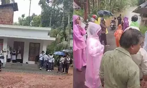 പാനൂരിൽ സ്കൂൾ വിദ്യാർഥികളെ വെള്ളക്കെട്ടുള്ള റോഡിൽ ഇറക്കി വിട്ടതിൽ പ്രതിഷേധം