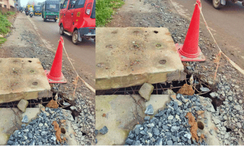 ദേ​ശീ​യ​പാ​ത നി​ർ​മാ​ണ​ത്തി​ലെ അ​പാ​ക​ത; ഓവുചാൽ സ്ലാ​ബു​ക​ൾ ത​ക​രു​ന്നു