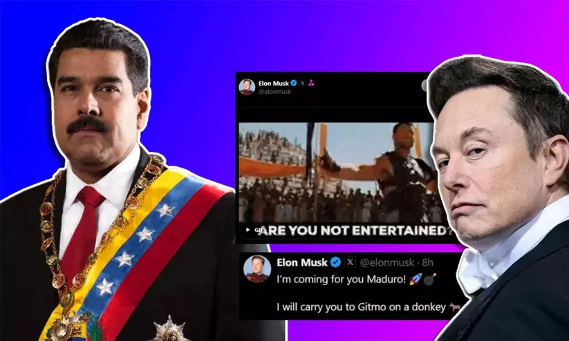 മദൂറോ VS മസ്ക്; വെല്ലുവിളിക്ക് ഗ്ലാഡിയേറ്റർ   മീമുമായി മസ്കി​ന്‍റെ പ്രതികരണം  ​