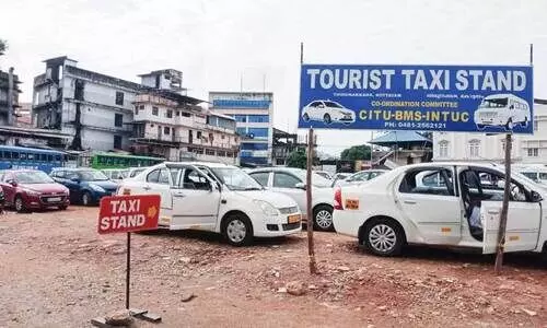 Taxis are parked at Thirunakkara bus stand ground