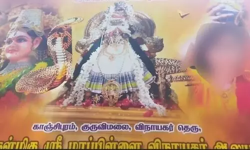 ക്ഷേത്രോൽസവത്തോടനുബന്ധിച്ച് സ്ഥാപിച്ച ഫ്ലക്സ് ബോർഡിൽ പോൺ താരത്തിന്റെ ചിത്രം