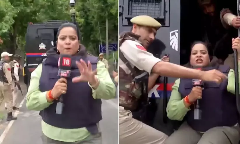 പ്രത്യേക ഓപ്പറേഷന് പോകുന്ന പൊലീസ് വാഹനത്തിൽ ചാടിക്കയറി റിപ്പോർട്ടിങ്; മാധ്യമപ്രവർത്തകക്കെതിരെ വിമർശനം