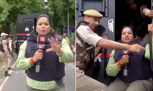 പ്രത്യേക ഓപ്പറേഷന് പോകുന്ന പൊലീസ് വാഹനത്തിൽ ചാടിക്കയറി റിപ്പോർട്ടിങ്; മാധ്യമപ്രവർത്തകക്കെതിരെ വിമർശനം