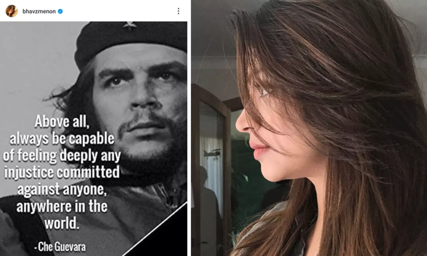 ചെ ഗുവേരയുടെ ചിത്രവും വാക്കുകളും പങ്കുവെച്ച് നടി ഭാവന