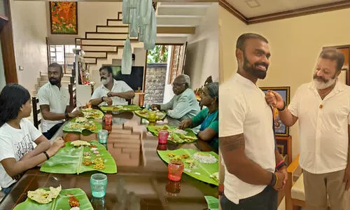 ഒളിമ്പ്യൻ ശ്രീജേഷിനെയും കുടുംബത്തെയും സദ്യയൊരുക്കി സ്വീകരിച്ച് സുരേഷ് ഗോപി