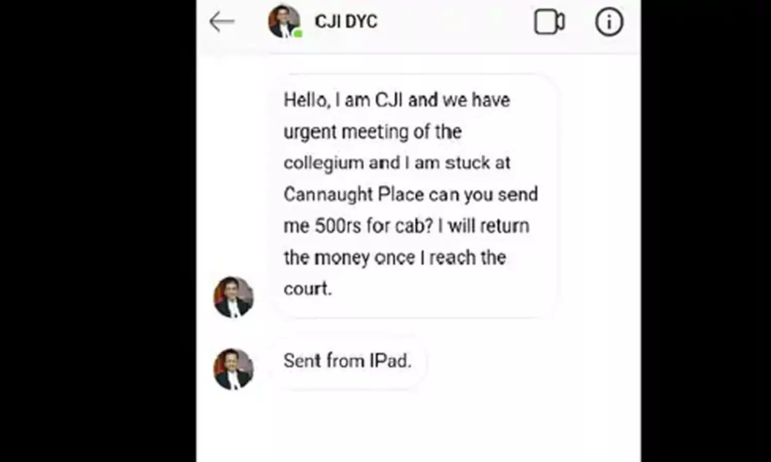 ‘500 രൂപ അയച്ചുതരാമോ’ എന്ന് അഭ്യർഥന: തട്ടിപ്പ് ചീഫ് ജസ്റ്റിസിന്റെ പേരിലും