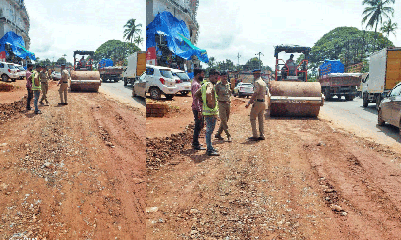 മേലേചൊവ്വയിൽ റോഡുപണി തുടർന്ന് ട്രാഫിക് പൊലീസ്