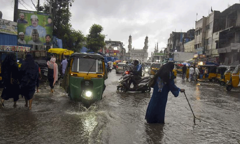waterlogged road during rain at the Old City