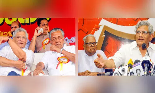 Sitaram Yechury with Pinarayi and V. S. Achuthanandan