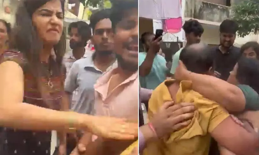 ബലാത്സംഗ ഭീഷണി മുഴക്കിയയാളെ വീട്ടിലെത്തി ‘കൈകാര്യം ചെയ്ത്’ കോൺഗ്രസ് വനിത നേതാവും സംഘവും -വിഡിയോ