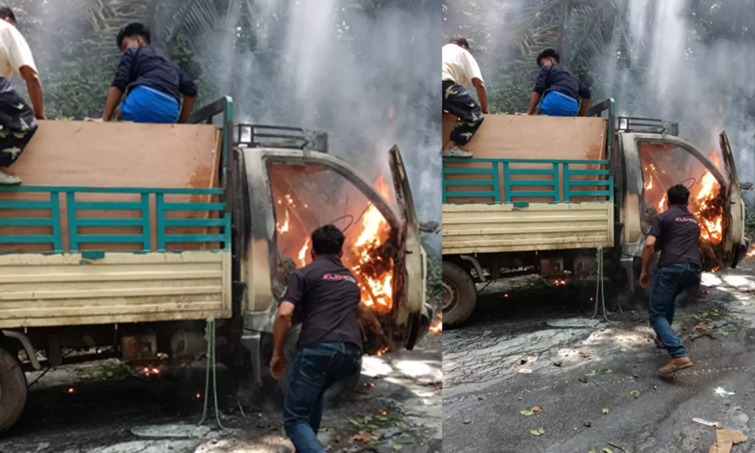 വയനാട് ചുരത്തിൽ പിക്കപ്പ് ലോറിക്ക് തീപിടിച്ചു