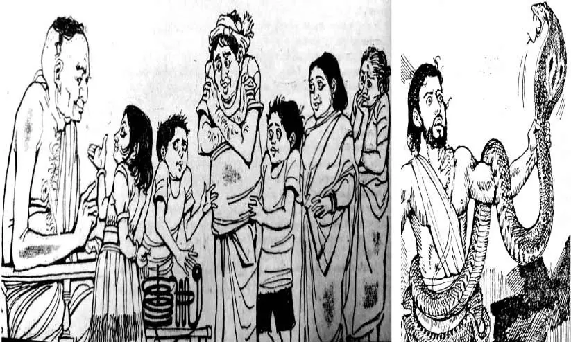 ആർട്ടിസ്റ്റ് ഗോപാലൻ കഥകൾക്കുവേണ്ടി വരച്ച ചിത്രങ്ങൾ. രണ്ടാമത്തേത് മാലിഭാരതത്തിന് വേണ്ടി വരച്ചതാണ് ആർട്ടിസ്റ്റ് ഗോപാലൻ കഥകൾക്കുവേണ്ടി വരച്ച ചിത്രങ്ങൾ. രണ്ടാമത്തേത് മാലിഭാരതത്തിന് വേണ്ടി വരച്ചതാണ്