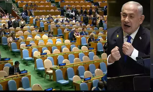 യു.എന്നിലും പ്രതിഷേധ ചൂടറിഞ്ഞ് നെതന്യാഹു; പ്രസംഗത്തിന് മുമ്പ് പ്രതിനിധികൾ കൂട്ടത്തോടെ ഇറങ്ങിപ്പോയി