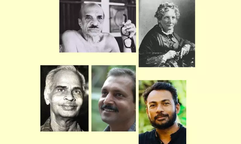 Vaikom Muhammad Basheer, Harriet Beecher Stowe, Vylopilly, P.P. Ramachandran, Nasar Irimbiliyam Vaikom Muhammad Basheer, Harriet Beecher Stowe, Vylopilly, P.P. Ramachandran, Nasar Irimbiliyam