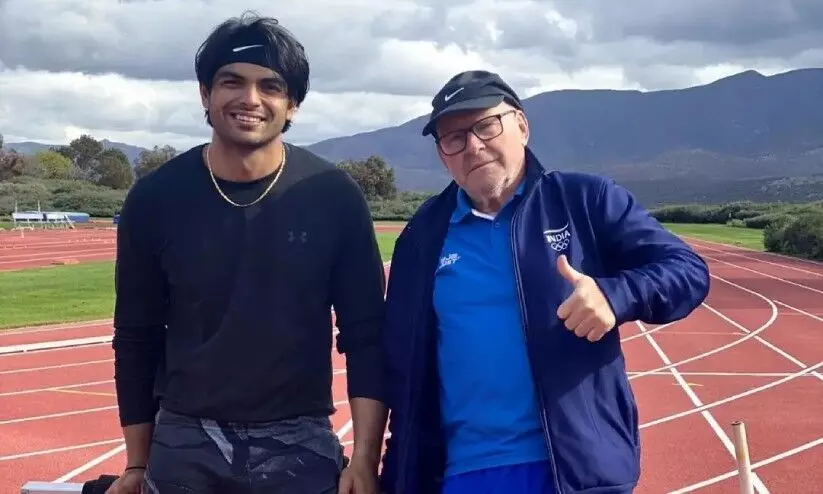 Neeraj Chopra with Coach Klaus Bartonietz Neeraj Chopra with Coach Klaus Bartonietz