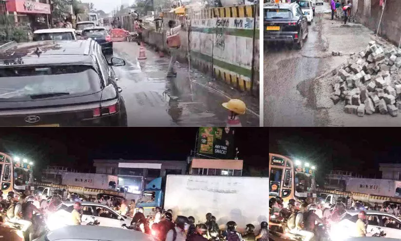 ഉയരപ്പാത നിർമാണം;  ഗതാഗത സ്തംഭനത്തിനിടയാക്കി മുന്നറിയിപ്പില്ലാത്ത നിർമാണ പ്രവൃത്തി