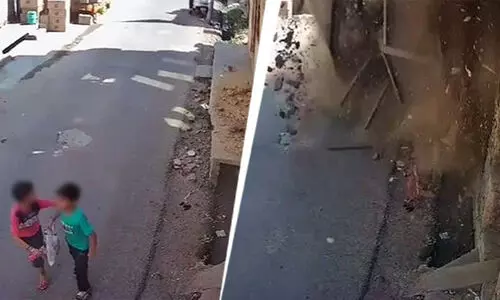 children narrowly escape building collapse