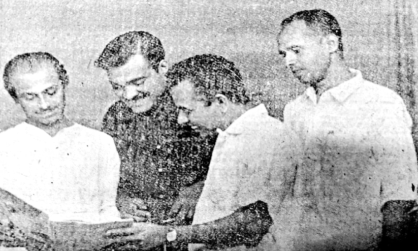 ‘ചെമ്മീൻ’ ടീം കൊല്ലത്ത്. സലിൽ ചൗധരി, രാമു കാര്യാട്ട്, വയലാർ, കാമ്പിശ്ശേരി