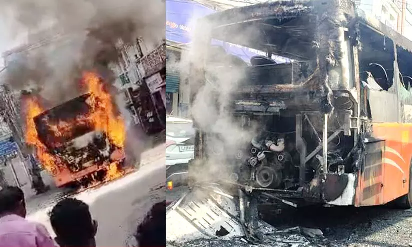 bus caught fire, KSRTC