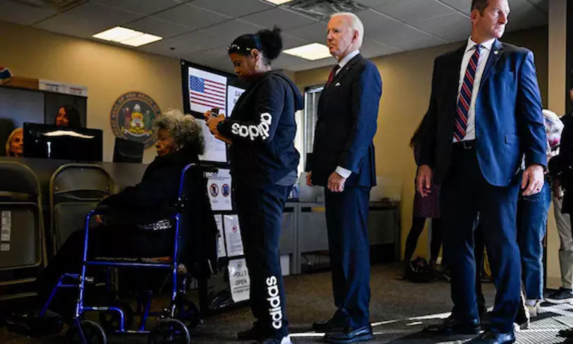 വരിനിന്ന് വോട്ട് ചെയ്ത് ബൈഡൻ വരിനിന്ന് വോട്ട് ചെയ്ത് ബൈഡൻ