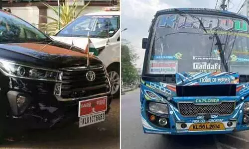 കോഴിക്കോട് മുഖ്യമന്ത്രിയുടെ വാഹനവ്യൂഹത്തിലേക്ക് ബസ് ഓടിച്ചുകയറ്റിയെന്ന് കേസ്; മുഖ്യമന്ത്രിയുടെ വാഹനമാണെന്ന് അറിഞ്ഞില്ലെന്ന് ഡ്രൈവർ