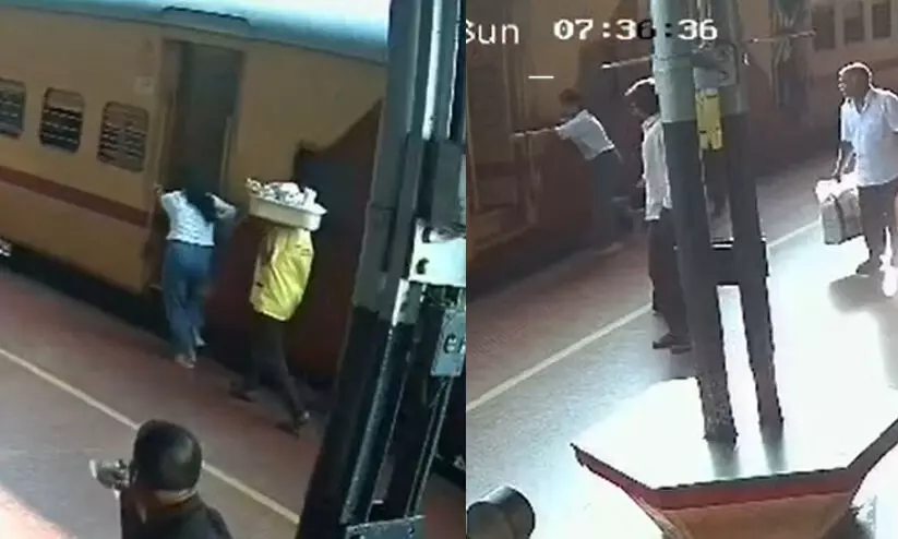 ഓടിത്തുടങ്ങിയ ട്രെയിനിൽ ചാടിക്കയറുന്നതിനിടെ വിദ്യാർഥിനി ട്രാക്കിൽ വീണു - വിഡിയോ