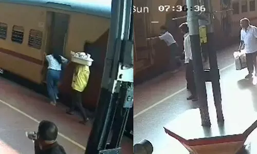 ഓടിത്തുടങ്ങിയ ട്രെയിനിൽ ചാടിക്കയറുന്നതിനിടെ വിദ്യാർഥിനി ട്രാക്കിൽ വീണു - വിഡിയോ