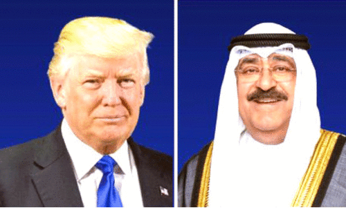 ഡോ​ണ​ൾ​ഡ് ട്രം​പ് , അ​മീ​ർ ശൈ​ഖ് മി​ശ്അ​ൽ അ​ൽ അ​ഹ​മ്മ​ദ് അ​ൽ ജാ​ബി​ർ അ​സ്സ​ബാ​ഹ്