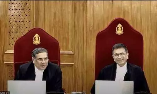 Outgoing CJI DY Chandrachud (right) and CJI-designate Sanjiv Khanna on Friday