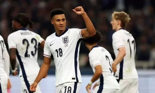 England’s Ollie Watkins celebrates scoring its first goal. | Photo: REUTERS