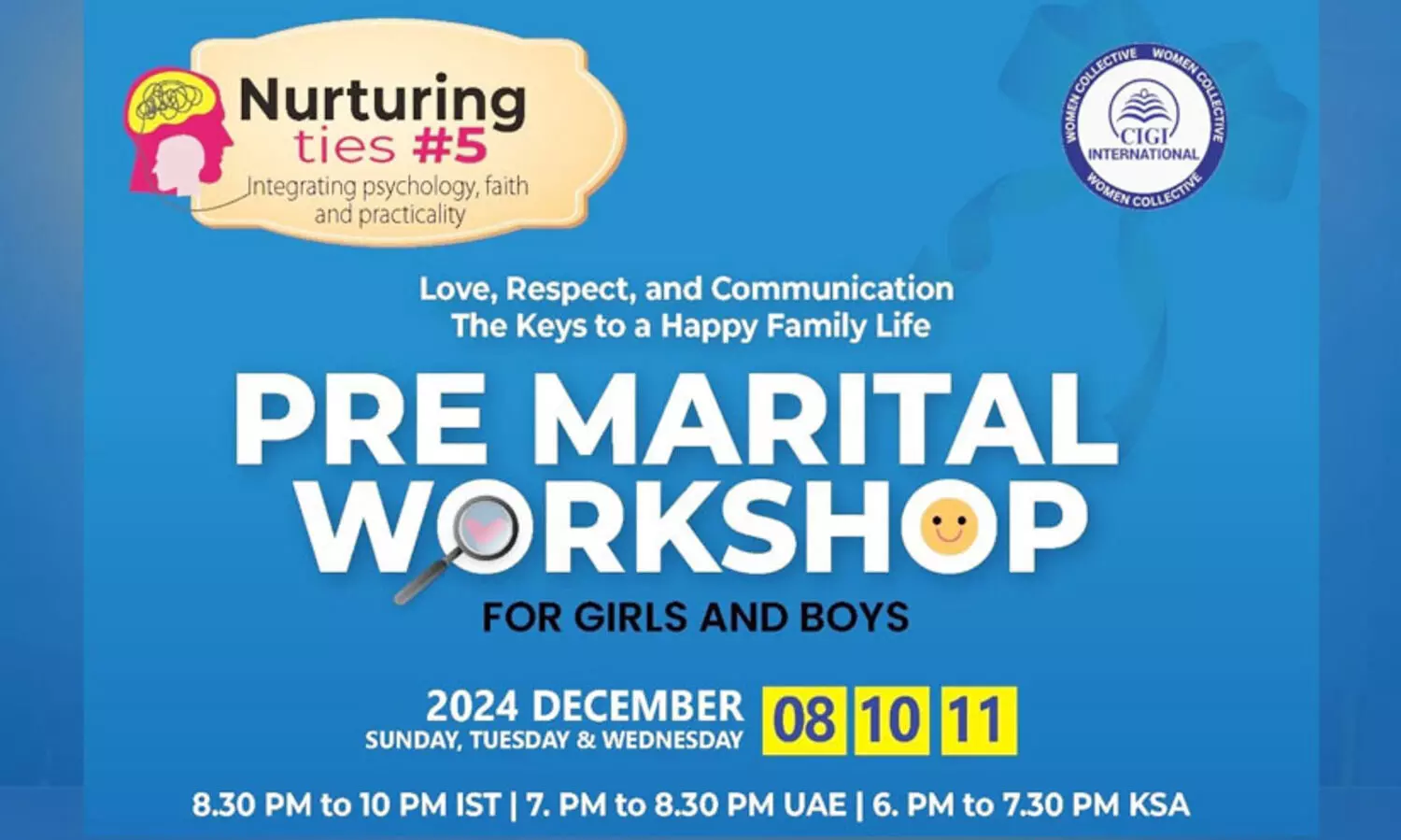 സിജി ഇന്റര്‍നാഷനല്‍ വിമന്‍ കലക്ടിവ് പ്രീ മാരിറ്റല്‍ ശില്‍പശാല സംഘടിപ്പിക്കുന്നു