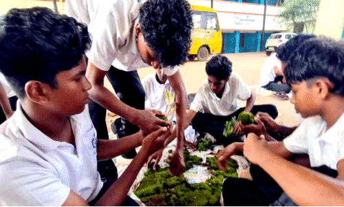 Students with Japanese home decor plants Students with Japanese home decor plants