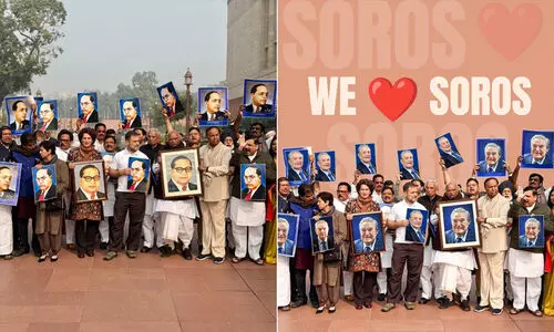 അംബേദ്കറെ വീണ്ടും അപമാനിച്ച് ബി.ജെ.പി; ചിത്രം എഡിറ്റ് ചെയ്ത് ജോർജ് സോറസിനെ പകരം വെച്ചു