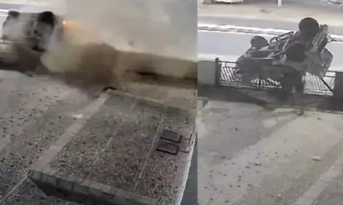 നിയന്ത്രണം വിട്ട കാർ മറിഞ്ഞത് നാല് തവണ;  യാത്രക്കാർ രക്ഷപ്പെട്ടത് അത്ഭുതകരമായി - VIDEO