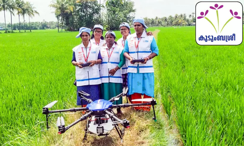 വാനോളം ഈ വനിത  മുന്നേറ്റം; കൃഷിയിടങ്ങൾക്ക് ഡ്രോൺ  കവചമൊരുക്കി പെൺപുലികൾ