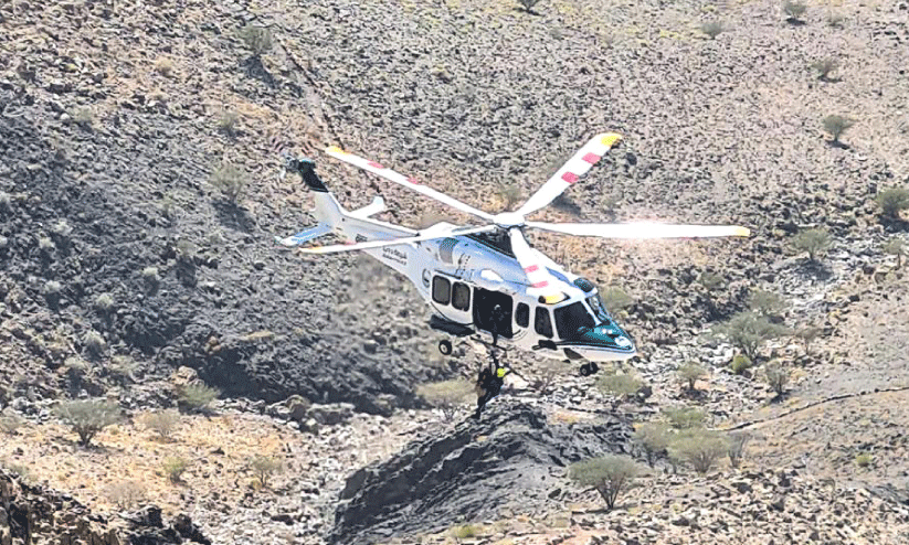 Dubai Police Air Wing rescues people trapped in Hatta Mountains coming Dubai Police Air Wing rescues people trapped in Hatta Mountains coming