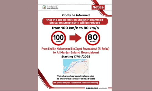 റാ​ക് ശൈ​ഖ് മു​ഹ​മ്മ​ദ് ബി​ന്‍ സാ​ലിം റോ​ഡി​ലെ വേ​ഗ​പ​രി​ധി കു​റ​ച്ചു