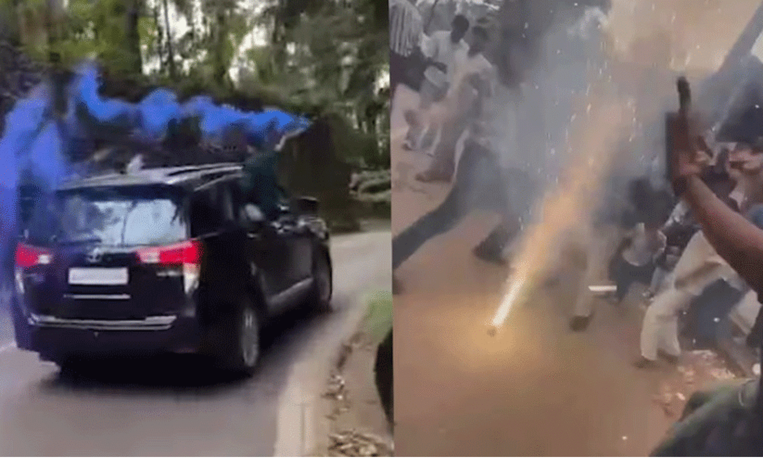 വിവാഹാഘോഷത്തിനിടെ യാത്ര കാറിൻ്റെ ഡോറിലിരുന്ന്; ഗതാഗതം തടസപ്പെടുത്തി റീൽസ് ചിത്രീകരണം