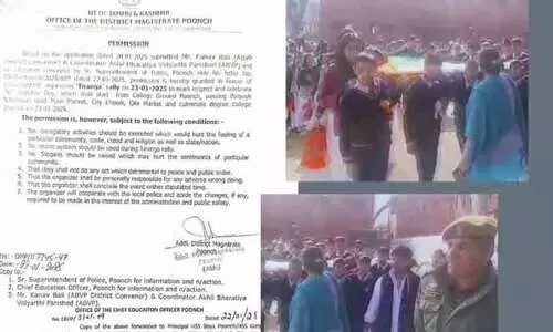 രണ്ട് അധ്യാപകരെയും 40 വിദ്യാർഥികളെയും എ.ബി.വി.പി റാലിക്കായി വിട്ടുകൊടുക്കണം; പൂഞ്ച് ജില്ലയിലെ വിദ്യാഭ്യാസ വകുപ്പിന് ജമ്മുകശ്മീർ സർക്കാറിന്റെ നിർദേശം