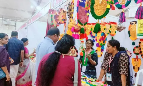 നെ​റ്റി​പ്പ​ട്ട​ത്തി​നും ആ​ല​വ​ട്ട​ത്തി​നും നൂ​റ​ഴ​ക്​; ദേശീയ സരസ്​​​ മേളയിൽ വനിത സംരംഭകരുടെ നിറക്കൂട്ട്