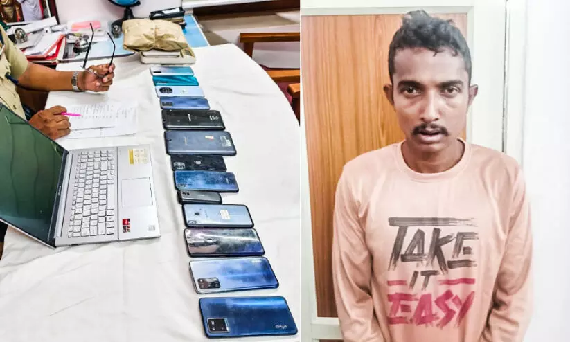 ട്രെയിനിലെ സ്ഥിരം മോഷ്ടാവ് പിടിയിൽ; കണ്ടെടുത്തത് 13 മൊബൈൽ ഫോണുകൾ ട്രെയിനിലെ സ്ഥിരം മോഷ്ടാവ് പിടിയിൽ; കണ്ടെടുത്തത് 13 മൊബൈൽ ഫോണുകൾ