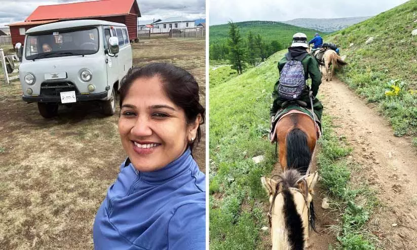 യാത്രക്കിടെ ലേഖിക,റെയിന്ഡിയറുകളെ വളര്ത്തുന്ന ഗ്രാമത്തിലേക്കുള്ള യാത്ര