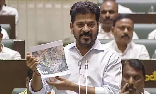 Telangana CM Revanth Reddy speaks during a state Assembly special session