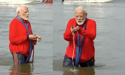 At Maha Kumbh PM Modi rides boat to Sangam takes holy dip