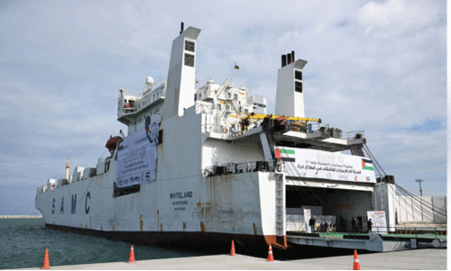 യു.​എ.​ഇ​യു​ടെ ആ​റാ​മ​ത്​ ഗ​സ്സ സ​ഹാ​യ​ക്ക​പ്പ​ൽ ഈ​ജി​പ്തി​ൽ