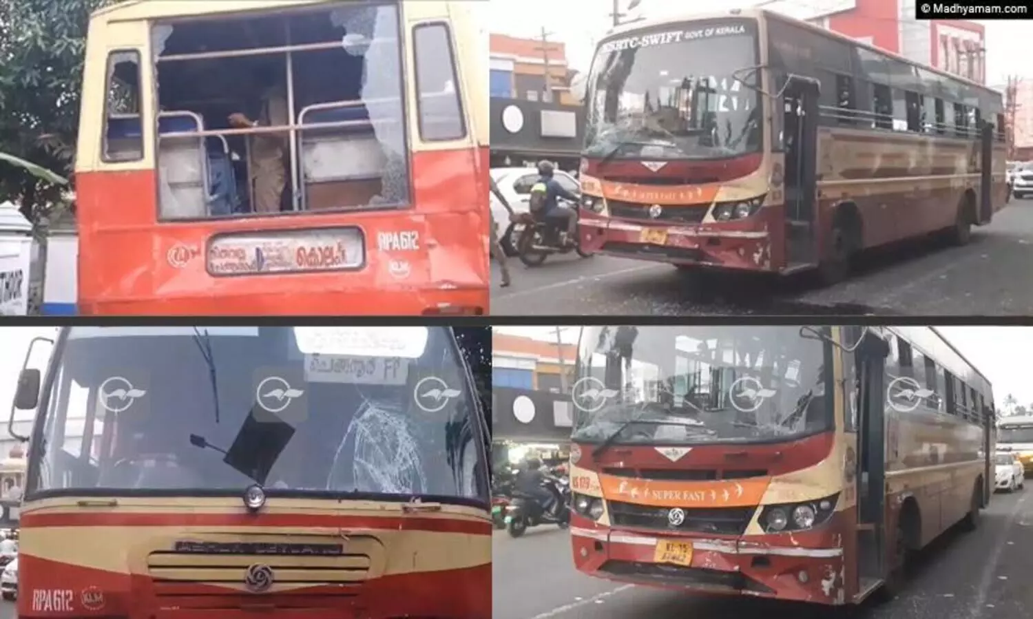 ഓട്ടോ വെട്ടിച്ചതോടെ ബസുകൾ ഇടിയോടിടി; ഒന്നിന് പിറകെ ഒന്നായി മൂന്ന് കെ.എസ്.ആർ.ടി.സി ബസുകൾ കൂട്ടിയിടിച്ചു; 16 പേർക്ക് പരിക്ക്