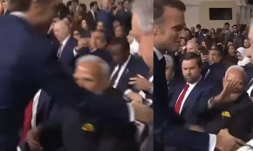 കൈ നീട്ടി മോദി, കൈകൊടുക്കാതെ ഫ്രഞ്ച് പ്രസിഡന്റ്;   ഹസ്തദാന വിഡിയോ വൈറൽ