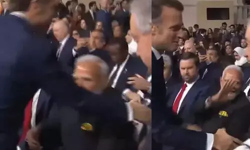 കൈ നീട്ടി മോദി, കൈകൊടുക്കാതെ ഫ്രഞ്ച് പ്രസിഡന്റ്;   ഹസ്തദാന വിഡിയോ വൈറൽ