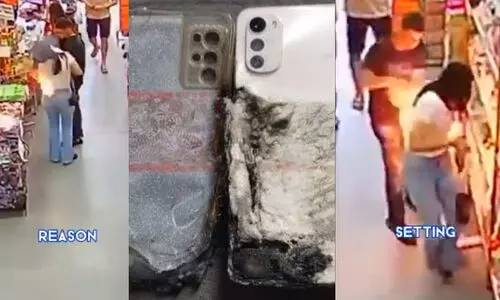 പോക്കറ്റിൽ സൂക്ഷിച്ച ഫോൺ പൊട്ടിത്തെറിച്ചു; യുവതി രക്ഷപ്പെട്ടത് തലനാരിഴക്ക്, ദൃശ്യങ്ങൾ പുറത്ത്