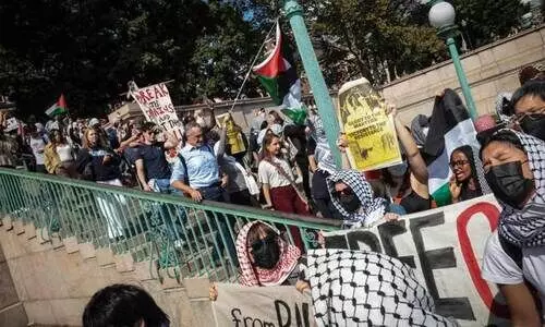 Pro Palestine protesters rally against Trump admin in New York City
